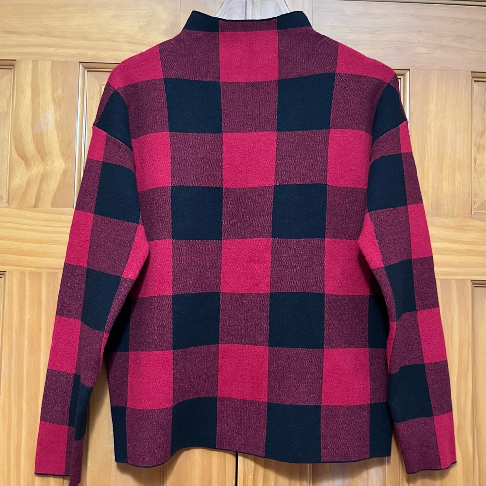 Rachel Zoe Buffalo Plaid Black/Red Funnel Neck Sweater Size Small NWOT